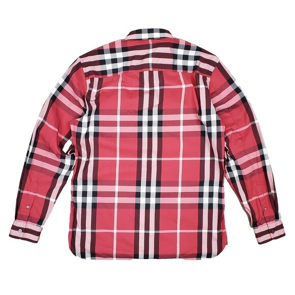 Burberry London Red Check Stretch Button Down Longsleeve Shirt M Cotton Luxury - Picture 2 of 12